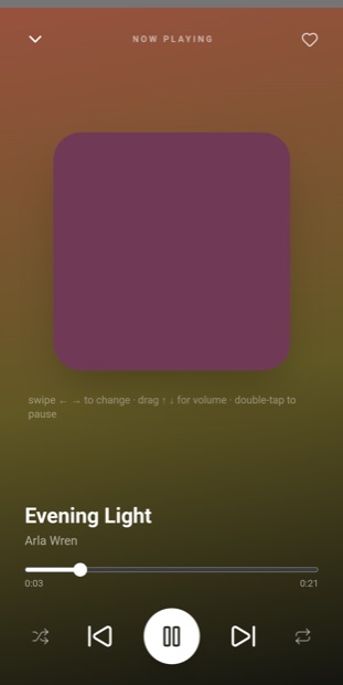 Now playing screen with cover art